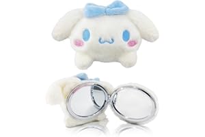 WSHLLLFC Kawaii Personal Travel Makeup Mirrors Cute Mini Travel Plush Compact Folding Mirror Classic Cartoon Anime kitty Plush Pocket Mirror with 2x Magnifier Halloween Christmas Birthday Gift for Her (B)