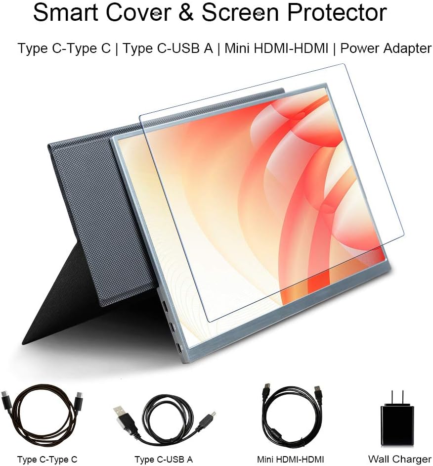 High Color Gamut Ultra Narrow Frame Portable Monitor HONGO 15 Inch IPS 1080P HDR Computer Gaming Monitor USBC Display for Laptop PC Phone Xbox PS4 Switch, Smart Cover Stand & Screen Protector Included: Computers & Accessories