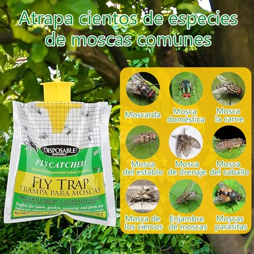 OIIUOUI Trampa para Moscas, Desechable Fly Trap，Paquete De 5 Eliminador De Moscas Colgantes Al Aire úLtima IntervensióN, para JardíN, Granjas Exteriores, Pastos, Gallineros, Establos, Graneros
