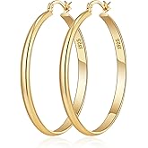 OOOPEL 3mm Wide Large Hoop Earrings for Women Hypoallergenic 925 Sterling Silver Post Gold Earrings Lightweight Silver Hoop Earrings Oversize Big Gold Hoops 30/40/50/60MM