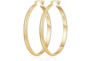 OOOPEL 3mm Wide Large Hoop Earrings for Women Hypoallergenic 925 Sterling Silver Post Gold Earrings Lightweight Silver Hoop E
