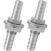 Biaungdo 5/16" Hose Barb, 304 Stainless Steel, 2 Pcs | Thru-Bulk Head, Straight Hex Union Fitting, For Air Water Fuel