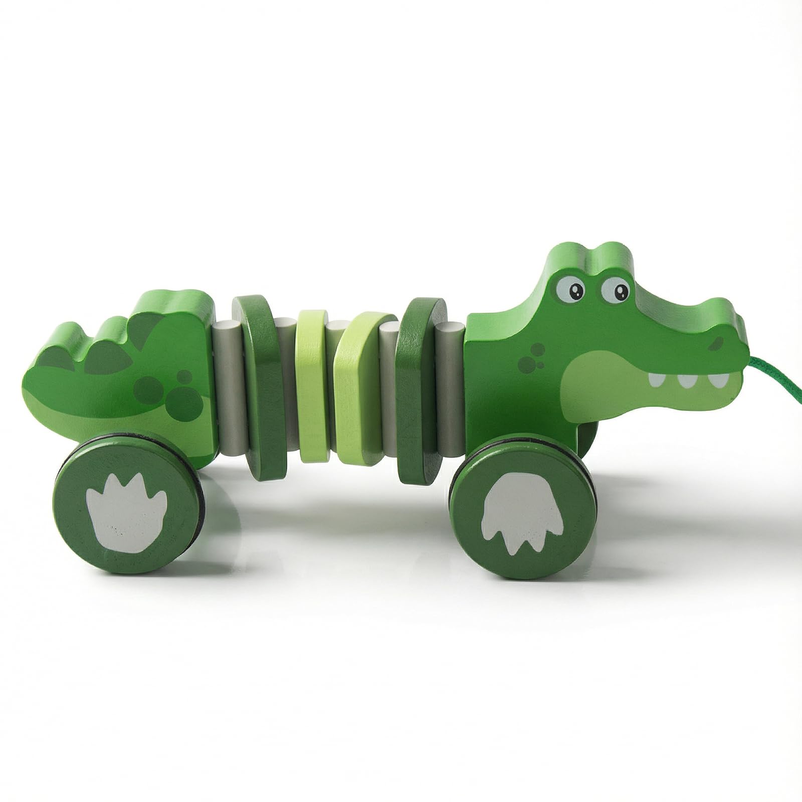 WoodenEdu Baby Toys Car,Wooden Pull Along Toddler Toy, Developmental Toy for 1 Year Old Girl Boy Birthday Gift (Crocodile)