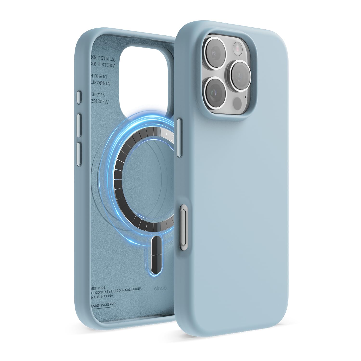 elago Magnetic Silicone Case Compatible with iPhone 16 Pro Case 6.3 Inch Compatible with All MagSafe Accessories - Built-in Magnets, Soft Grip Silicone, Shockproof (Sky Blue)