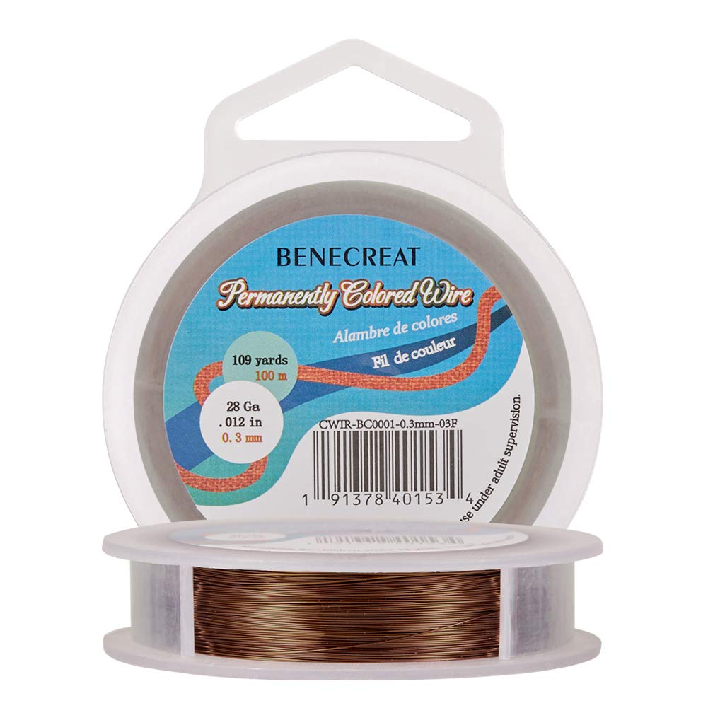 BENECREAT 28Gauge(0.3mm) Tarnish Resistant SaddleBrown Wire Jewellery Making Copper Wire, 100M/109Yard