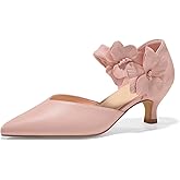 GotSoft Womens Low Kitten Heels Pointed Toe Slip on Pumps Flower Ankle Strap Elegant Party Wedding Dress Shoes