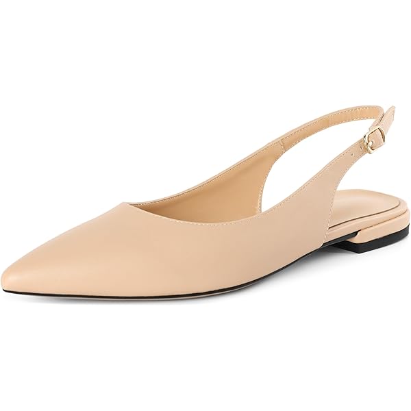 TNYNFBEB Women's Low Heel Pumps - 0.6 Inch Pointed Toe Slingback With Ankle Strap For Wedding & Dress Occasions