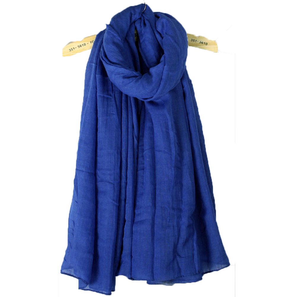 Blevla Ramie Cotton Elegant Long Solid Color Scarf Shawl Royal blue