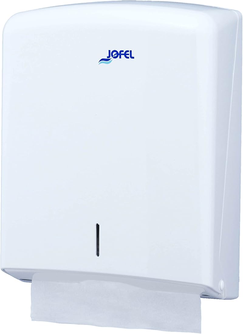 Jofel Z-Fold Paper Towel Dispenser White ABS Locking Lid Holds 600 Z-Fold Towels