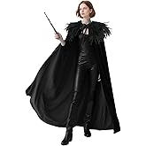 Joukavor Women Men Velvet Cape with Natural Gothic Feather Shawl Cape for Halloween