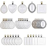 Anezus 60Pcs Pendant Trays, Bezel Pendant Trays Blanks with Glass Cabochons for Pendants Making and Jewelry Making, 5 Styles