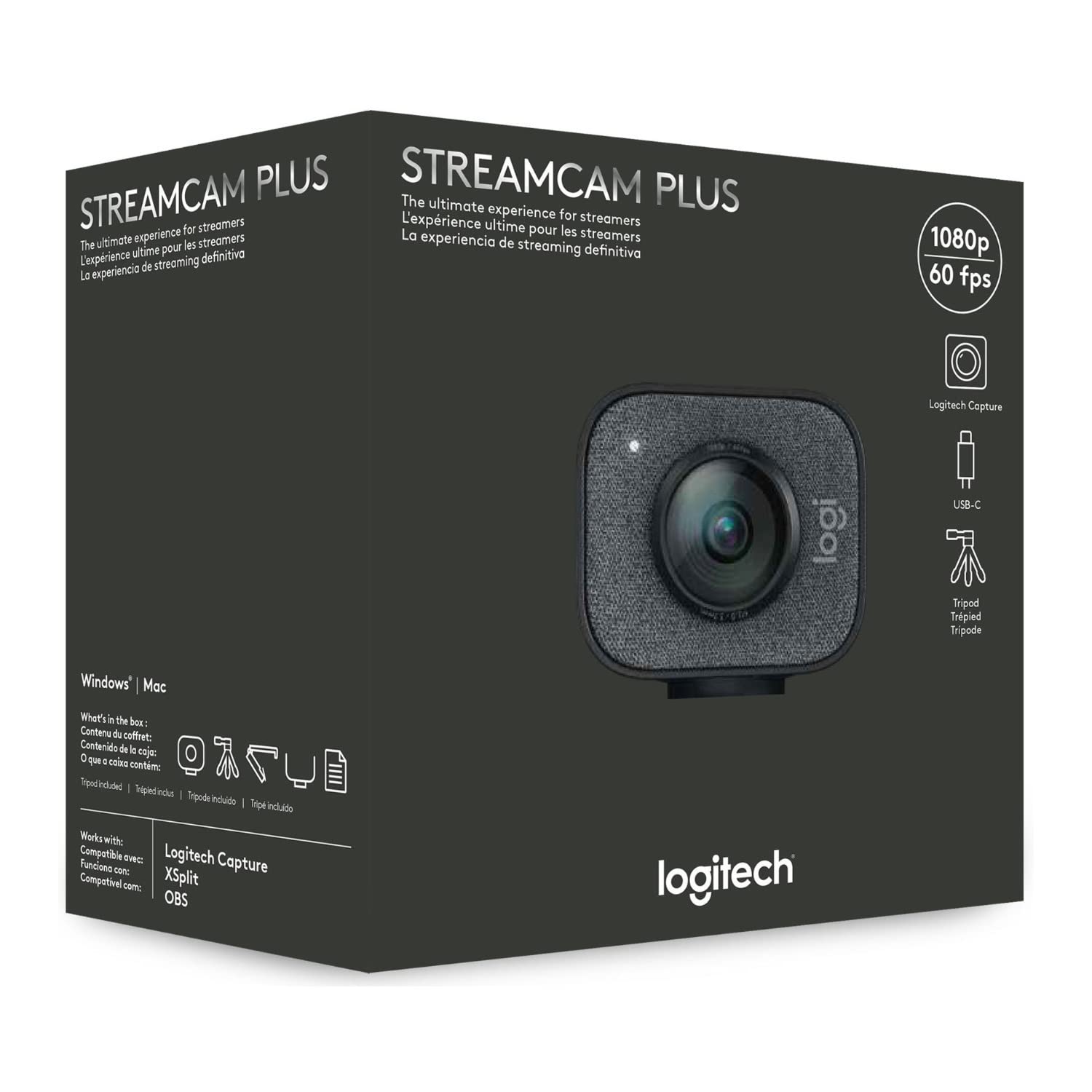 Logitech for Creators StreamCam Premium Webcam for Streaming and Content Creation, Full HD 1080p 60 fps, Glass Lens, Smart Auto-Focus, for PC/Mac – Graphite