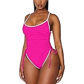 Viottiset Women's Ruched Drawstring One Piece Swimsuit Tummy Control High Cut Bathing Suit