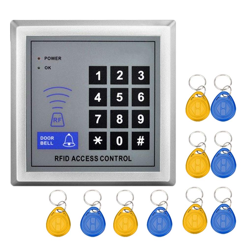 RFID Stand-alone Access Control Keypad Card Reader 125KHz RFID Proximity Door Entry Access Control System + 10 Key Fobs Support 500 User [Update]