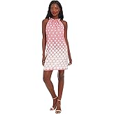 London Times Women's Sleeveless Ruffle Neck Shift Shell Pattern-Knee Length Special Occasion Dress