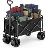 Opkkcun 250LB Collapsible Wagon Cart, Foldable Garden Cart, Black | All Terrain Wheels, 300L Capacity, Heavy Duty Utility with Cup Holders for Shopping, Beach, Camping, Sports