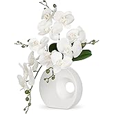 Briful Artificial Orchid White Flowers in Modern Ceramic Vase 15.7" Tall Faux Orchid Arrangement Silk Orchid Flower Fake Orchid Centerpiece for Home Office Room Wedding Table Décor