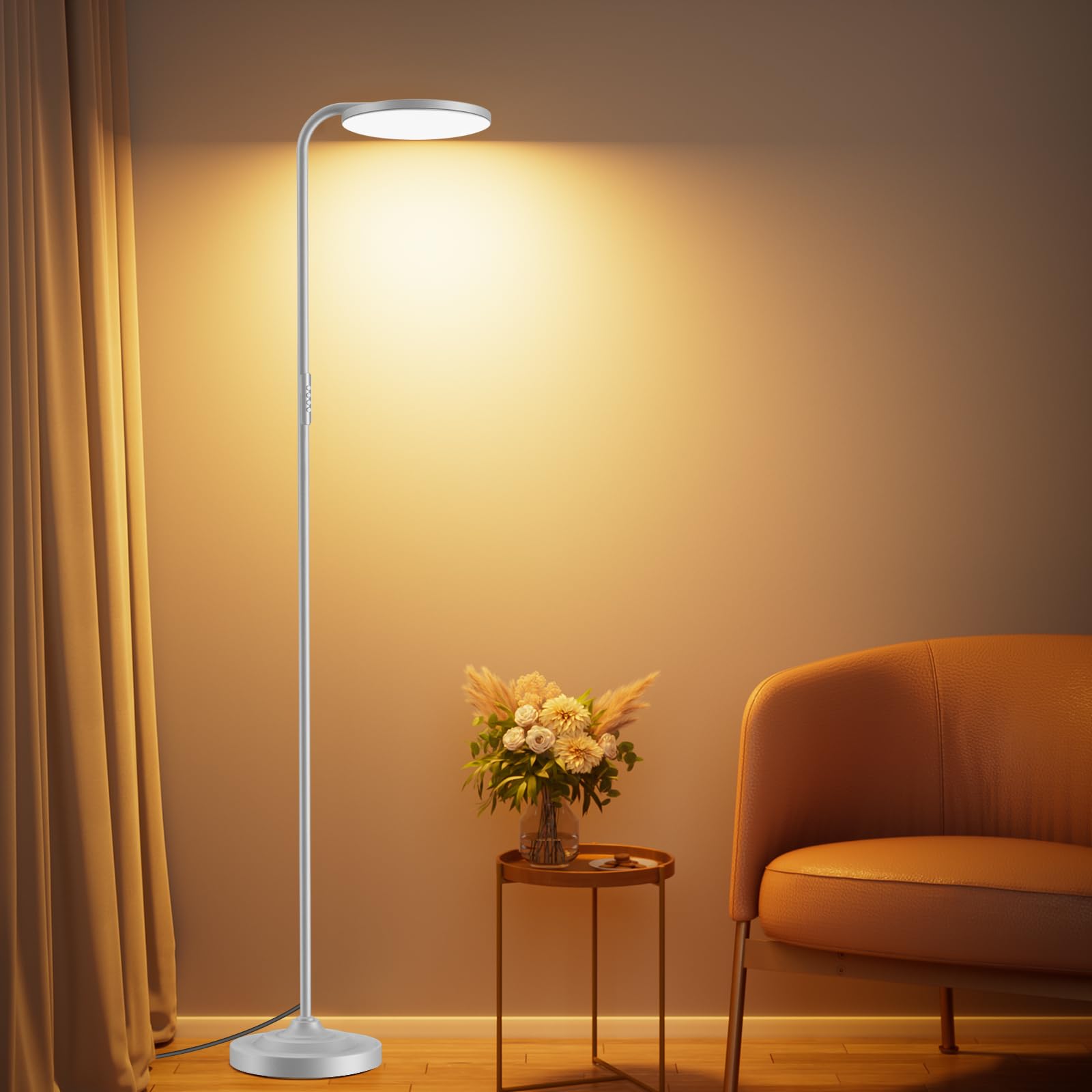 SIBRILLE 36W LED Floor Lamp, Super Bright Standing Lamp, Modern Stepless Dimmable Torchiere Tall Lamp with Remote Control, 350°Rotating Head Reading Floor Lamp for Living Room, Bedroom, Office Image