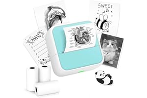 HiHTV Sticker Printer - Mini Sticker Maker Machine with 3 Roll Tapes, Bluetooth Portable Inkless Printpods Pocket Printer Classroom Must Haves for Kids Study Notes, Anatomical Diagrams, Photos, Gift