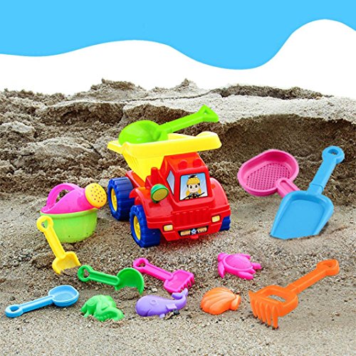 Beach Toy,Yeefant 14Pcs Random Cartoon Tiny Education Hand Building Game Kids Toys,Summer Assembly Bucket Set Spade Shovel Rake Water Tools Children Outdoor Toys for Boy Girl,Beautiful Sand Castle