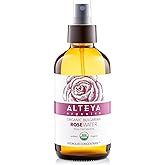 Alteya Organics Rose Water USDA Certified Organic Facial Toner, 8 Fl Oz/240mL Pure Bulgarian Rosa Damascena Flower Water, Award-Winning Moisturizer Amber Glass Spray Bottle