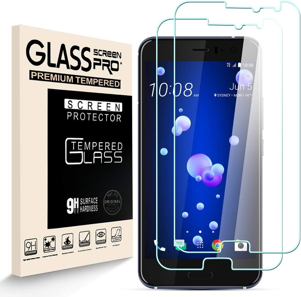 HJX Screen Protector for HTC U11 [2 Pack], 9H Hardness Tempered Glass, 2.5D High Definition Film, Bubble Free, Screen Protector Compatible with HTC U11