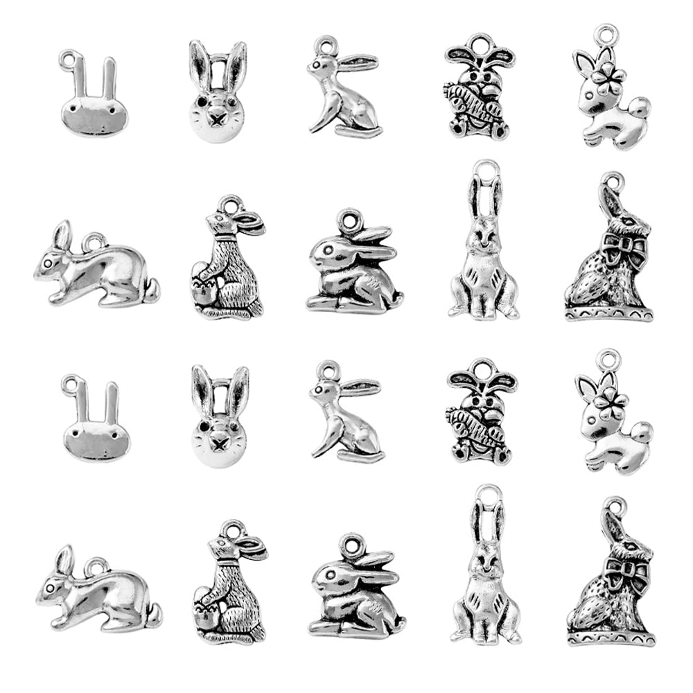 Airssory 100Pcs 10 Style Cute Bunny Charms Mini Easter Animal Rabbit Charm Bulk for Bracelet Necklace Jewelry Making DIY Craft