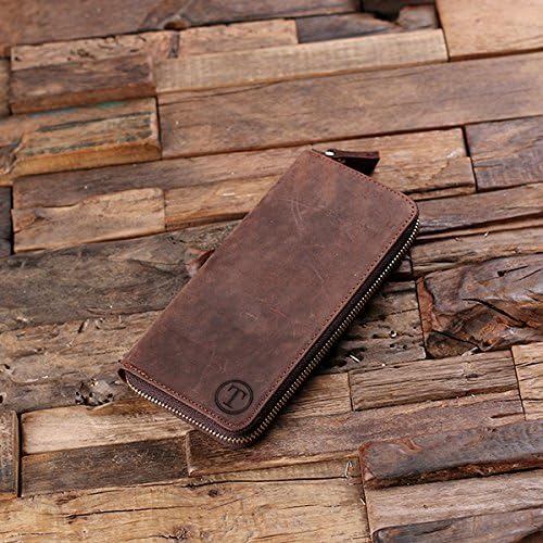 New Town Creative Monogrammed Full Grain Leather Zip Wallet