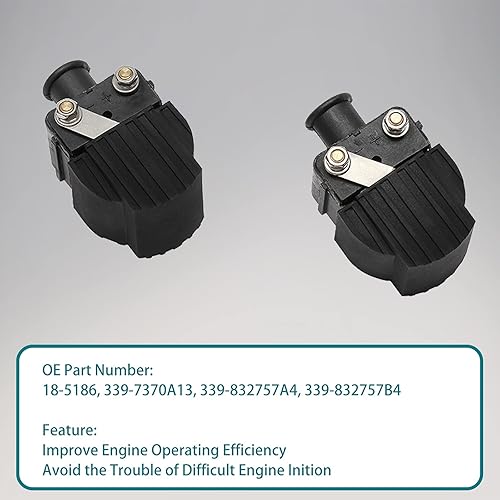 2-Pack Black Ignition Coils Replacement For Mercury, Mariner & Chrysler Force Outboard Motors 6HP-150HP (339-832757A4, 18-5186, 339-7370A13)
