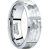 NUNCAD Mens Tungsten Rings,8mm Engraved Personalized Engagement Wedding Bands 14K Gold Plated/Silver Hammered Promise Ring for Couple Comfort Fit Size 7-12