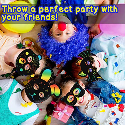 Koogel 30pcs Scratch Art for Kids,12 Kinds Rainbow Scratch Art Animal Masks Rainbow Magic Scratch Paper Scratch Art Paper for Childrens Painting Art Creation Painting Teaching