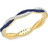 Dazzlingrock Collection 10K Solid Gold Round Blue Sapphire & White Diamond Womens Swirl Wedding Stackable Band