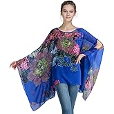 Max Hsuan Women's Loose Solid Sheer Chiffon Caftan Poncho Batwing Tunic Top Blouse Summer Oversized Shirts