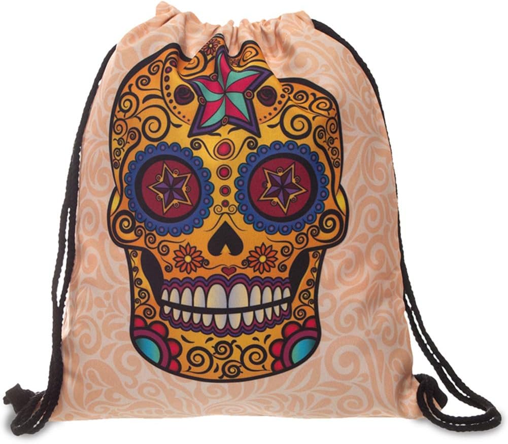 PREMYO Drawstring Gym Bag Backpack Quote Print Skull Rucksack for School Sports Travel Women Children Birthday Present