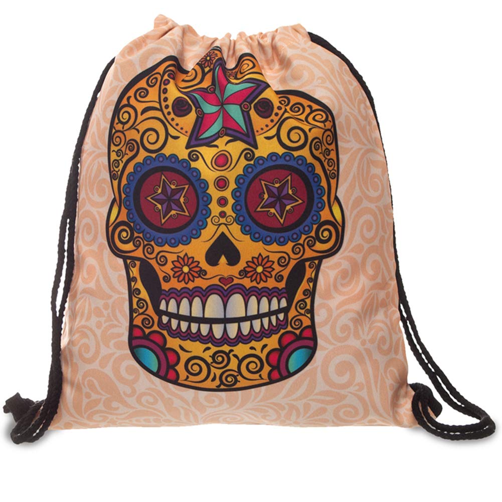 PREMYO Drawstring Gym Bag Backpack Quote Print Skull Rucksack for School Sports Travel Women Children Birthday Present