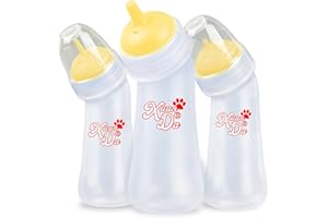 Xuanda Pet Feeding Bottle,3 Pack Wide Mouth Angled Nursing Bottle, 3 Sizes Nipples with Ventilation Valve Resistant Tearing Perfect for Puppies, Kittens, Small Wildlife(Yellow)