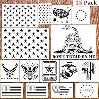 15pcs American Flag Stencil Plastic Stencil Template(Map Flag Marine Corps Army Air Force) for Planner/Notebook/Diary/Scrapbook/Graffiti/Card, DIY Drawing Painting Craft Projects(15 Pack)