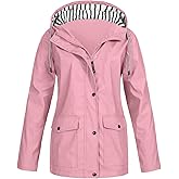 NAMTYQX Womens Hooded Raincoat Lightweight Fit Plus Size Waterproof Dressy Zip up Rain Jacket Windbreaker with Pockets