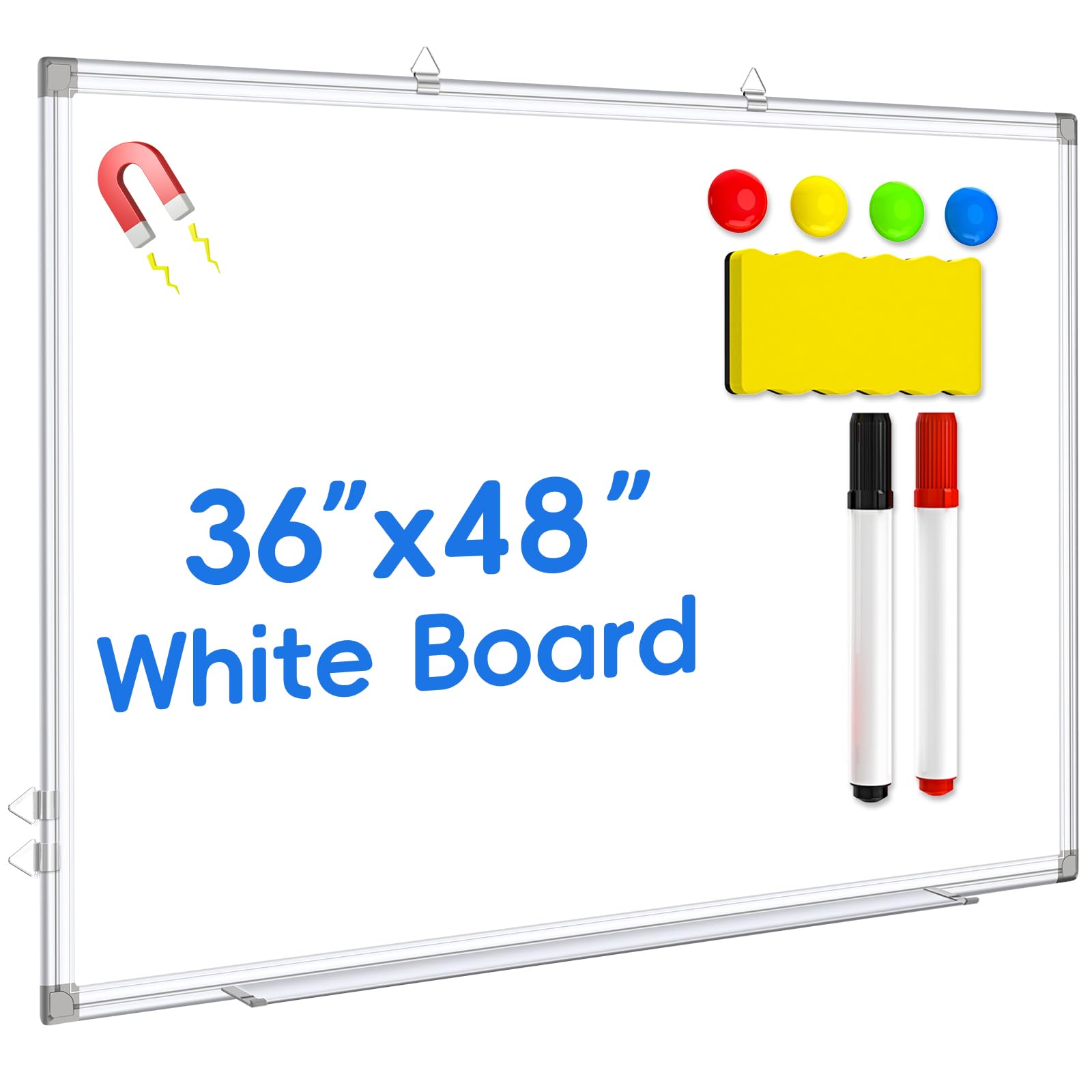 Photo 1 of SRGAFIX Magnetic Whiteboard, 36x48 Inch, Wall Mounted Dry Erase Board, White Board with Aluminum Frame for Home, Office, Classroom