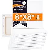 CONDA 8x8 inch Stretched Canvas for Painting, Pack of 8, 100% Cotton, 5/8 Inch Profile Value Bulk Pack for Acrylics, Oils Painting