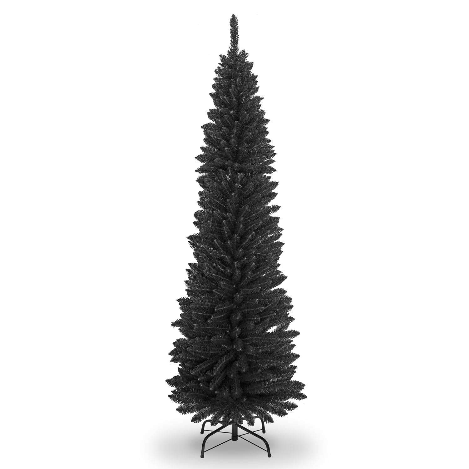 SHATCHI 4Ft-8Ft Artificial Flocked Slim Christmas Pencil Tree Holiday Home Decorations with Pointed Tips and Metal Stand, Black, 4ft