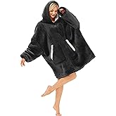 Kipswiza Wearable Blanket Hoodie for Women and Men, Cozy Soft Sherpa Oversized Hooded Blankets Sweatshirt as Birthday Gifts for Her Mom Girlfriend Boyfriend, Black