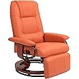 HOMCOM Faux Leather Manual Recliner, Adjustable Swivel Lounge Chair with Footrest, Armrest and Wrapped Wood Base for Living Room, Orange