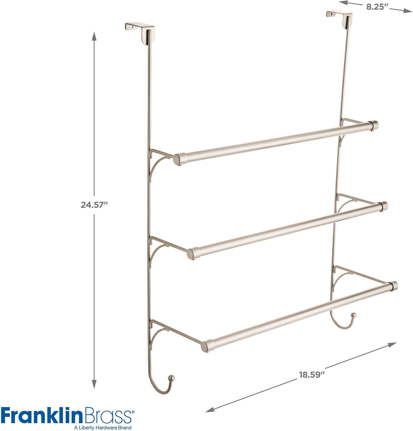 Franklin Brass Over The Door Triple Towel Rack with Hooks, Satin Nickel Bathroom Towel Holder, Bathroom Accessories, 193153-FN: Home Improvement
