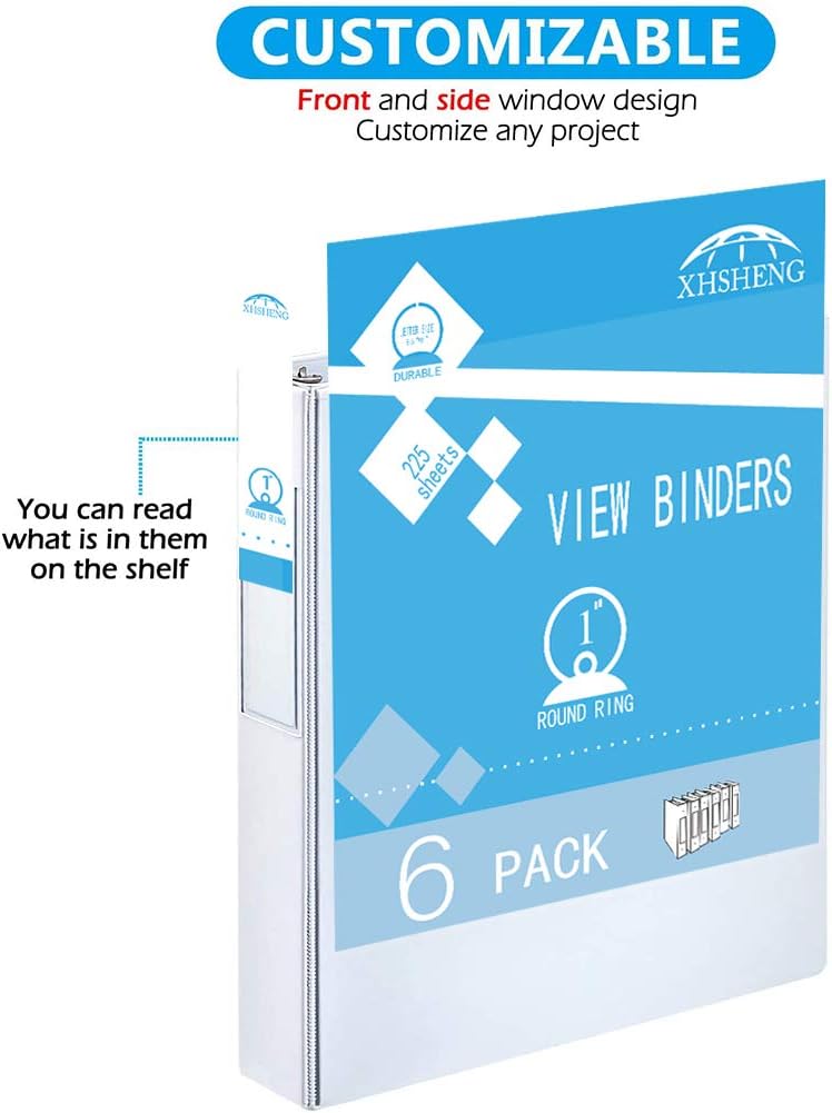 3 Ring Binder, 1 Inch, Round Ring, Holds 225 Sheets 8.5"11" Paper, Customizable Clear Cover, for Home, Office, and School Supply, 6 Pack : Office Products