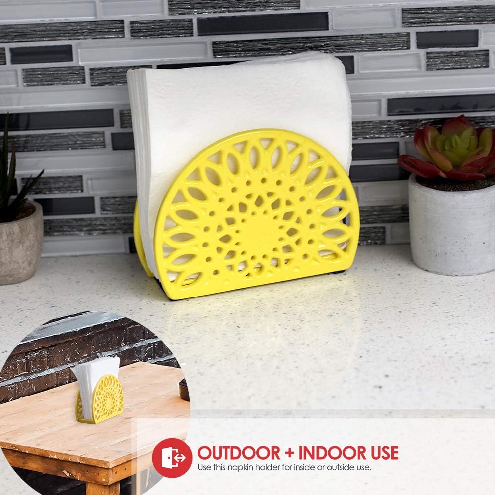 Home Basics Sunflower Collection Cast Iron Napkin Holder for Kitchen Countertop | Dinner Table | Indoor & Outdoor Use | Storage and Organization, Yellow: Kitchen & Dining