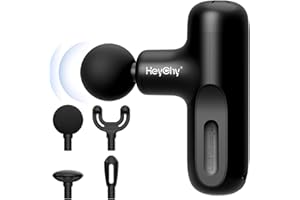 HEYCHY Super Mini Massage Gun Deep Tissue, Handheld Muscle Massager with 4 Heads, Percussion Travel Size Massage Gun for Back Pain Relief, Quiet for Home, Gym, Office, Gift for Men & Women, Black