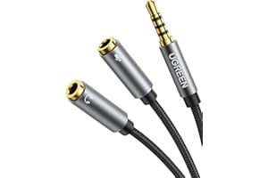 UGREEN Headphone 3.5mm Splitter Audio Mic Y Splitter Cable Headset 3.5mm Male to 2 Female Microphone Adapter Audio Stereo Jac