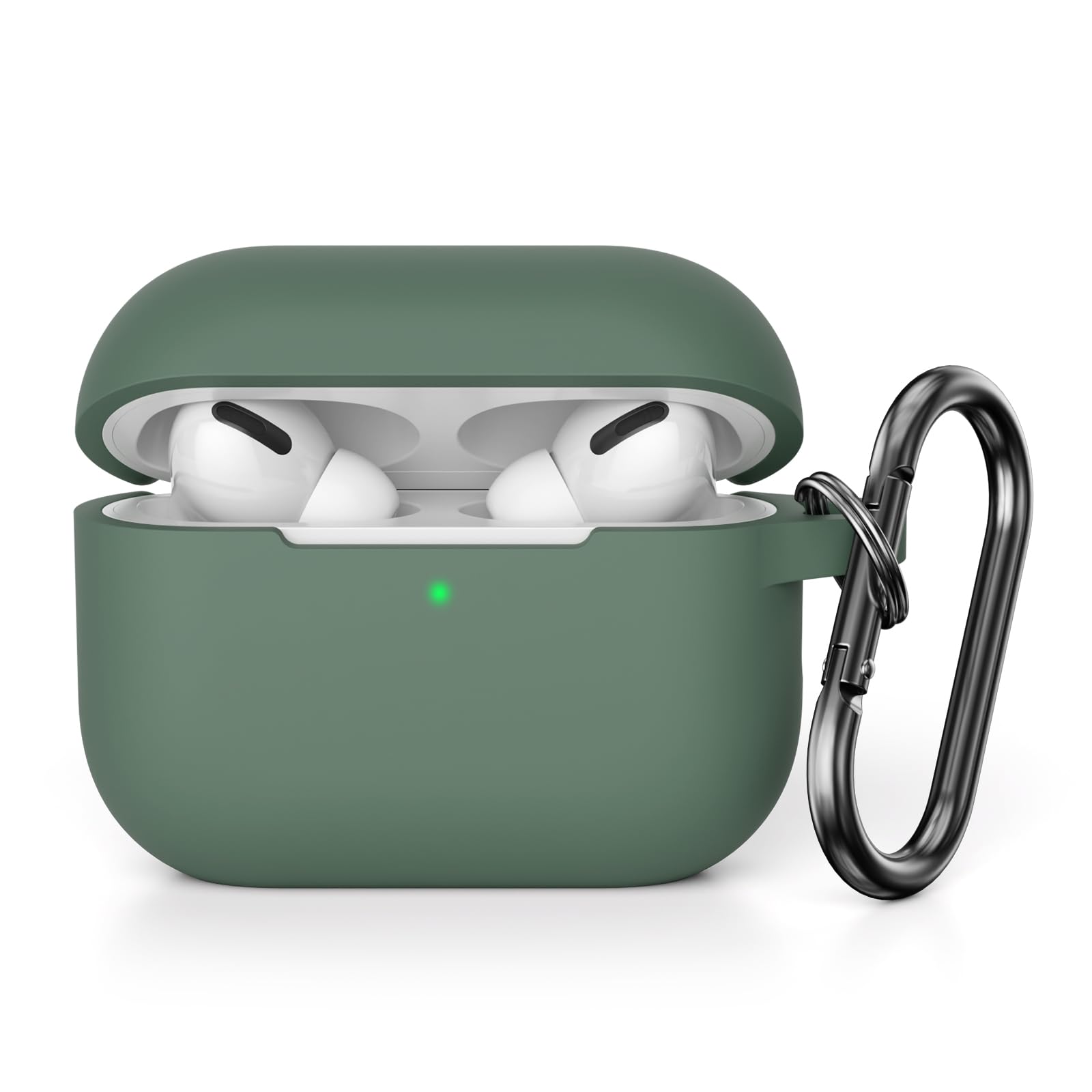 KOKOKA Case Cover Compatible with Airpods Pro 2, Soft Silicone Skin Case Cover Shock-Absorbing Protective Case for Airpods Pro 2nd Generation (2022) with Carabiner, Front LED Visible, Deep Green
