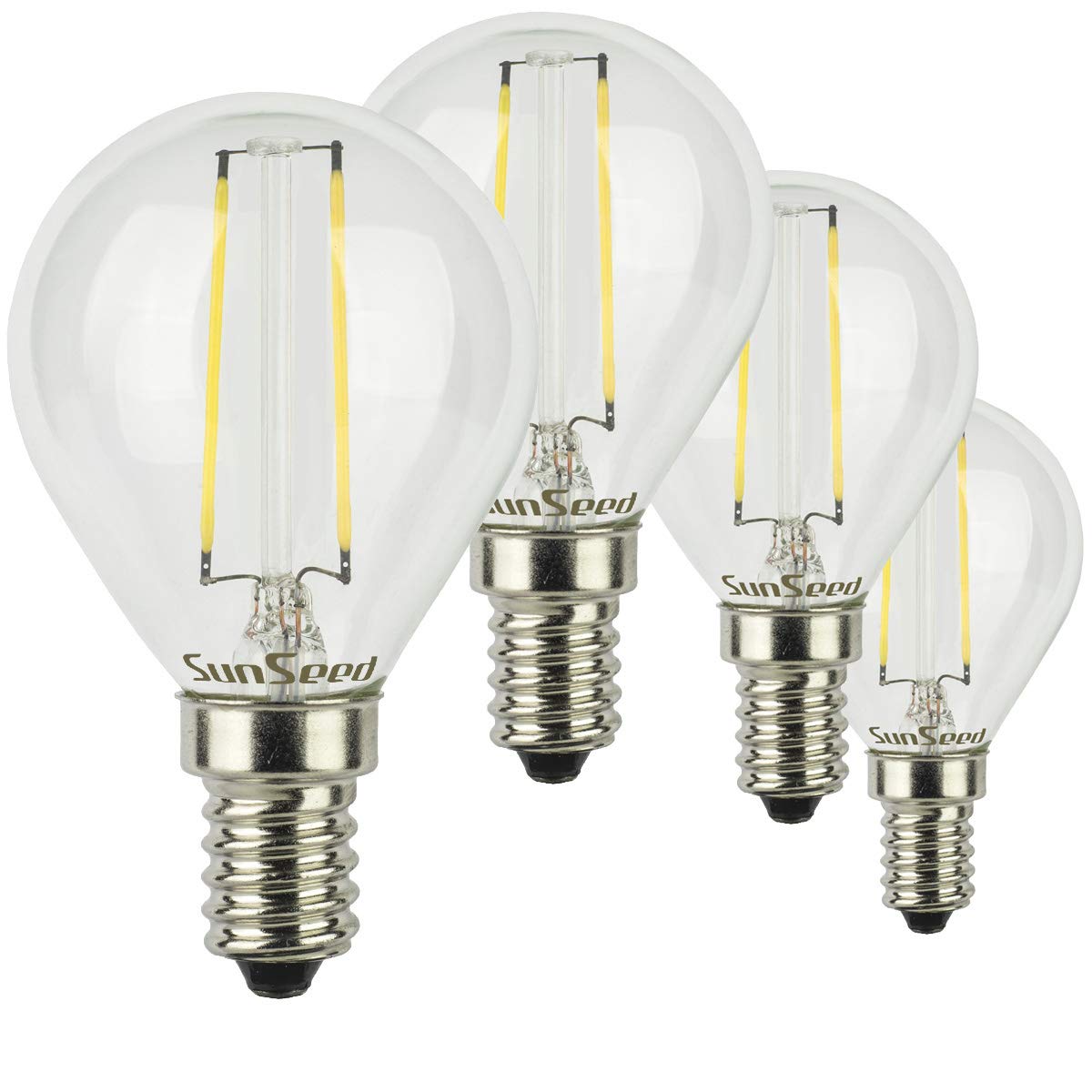 SUNSEED 4 X E14 2W (Equivalent to 25W) Sapphire Filament LED Golf Ball Light Bulb G45 Neutral White 4000K